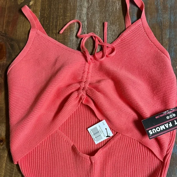 Coral knit Ribbed Bodycon Dress with peekaboo women’s Large NWT - Picture 2 of 8